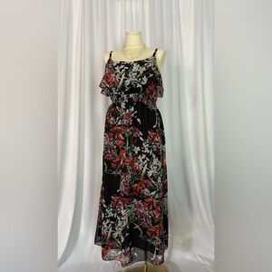 Studio JPR Black and Red Floral Maxi Dress and Elastic Waist (652)
